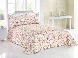 Biela prikrývka na posteľ s farebným kvetinovým vzorom N-771