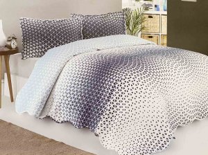Biela prikrývka na posteľ s modrým vzorom N-775